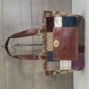 Coach 11358 Limited Edition Holiday Patchwork Shoulder Bag Tote Purse Handbag